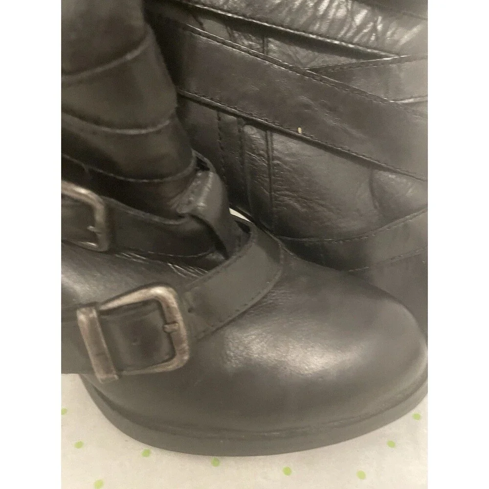 Women’s Size 8 7.5 Boots Shoes Steve Madden Freeway Dark Black Leather High Heel